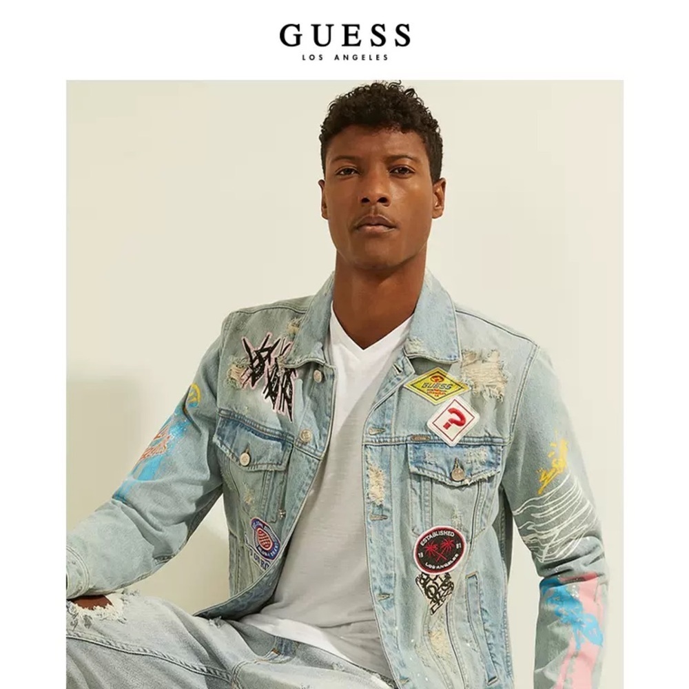 New GUESS Men’s Graffiti Dillon Denim Jacket SZ XS - Picture 5 of 12